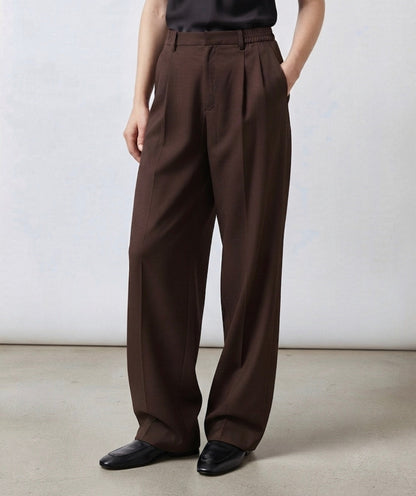 Brown Loose-Fit Pleated Trousers