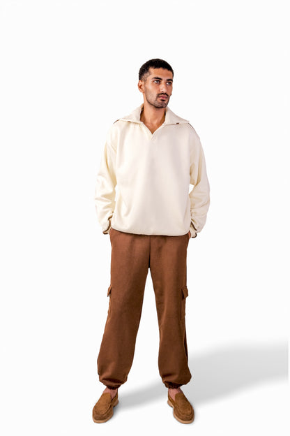 Suede Detailed Beige Sweatshirt
