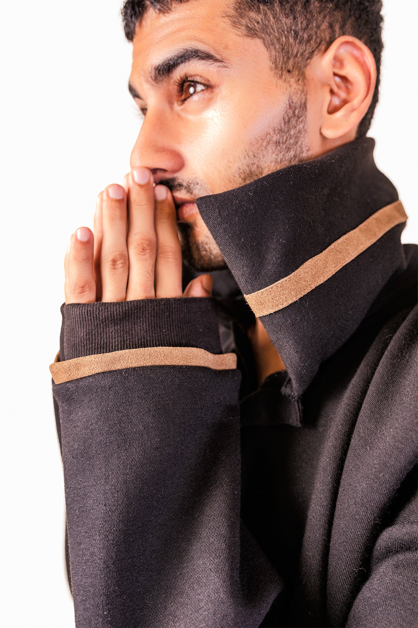 Suede Detailed Black Sweatshirt