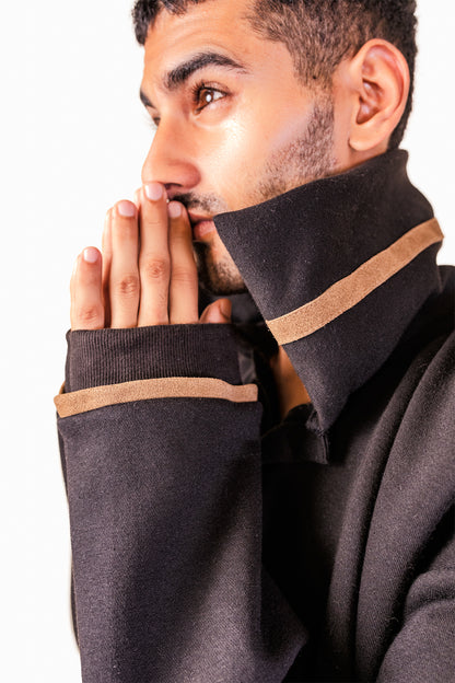 Suede Detailed Black Sweatshirt