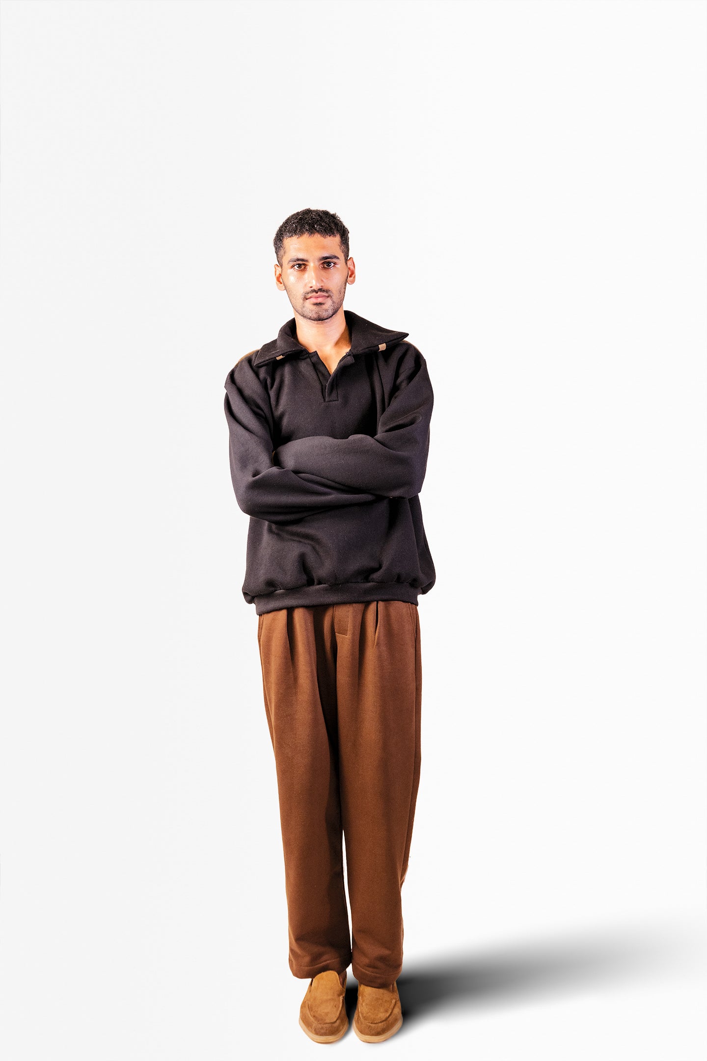Suede Detailed Black Sweatshirt