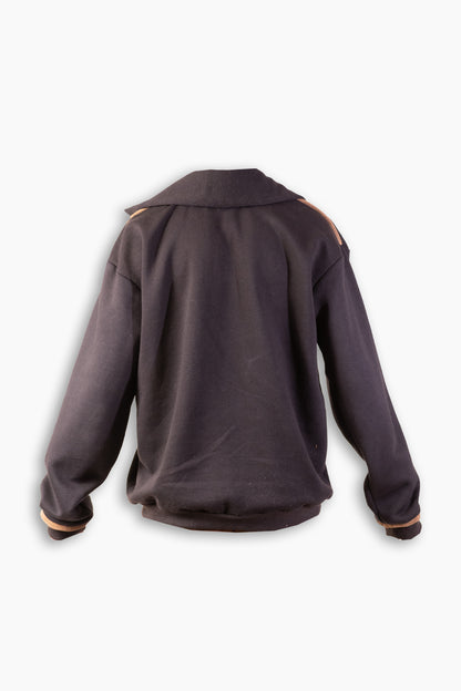 Suede Detailed Black Sweatshirt