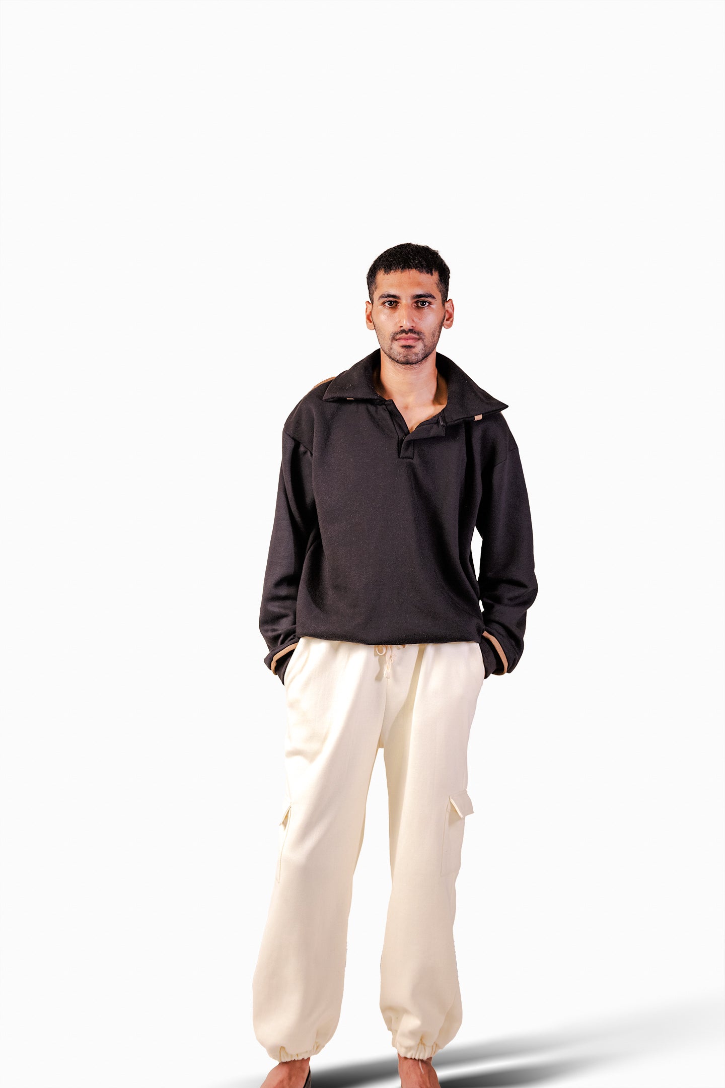 Suede Detailed Black Sweatshirt