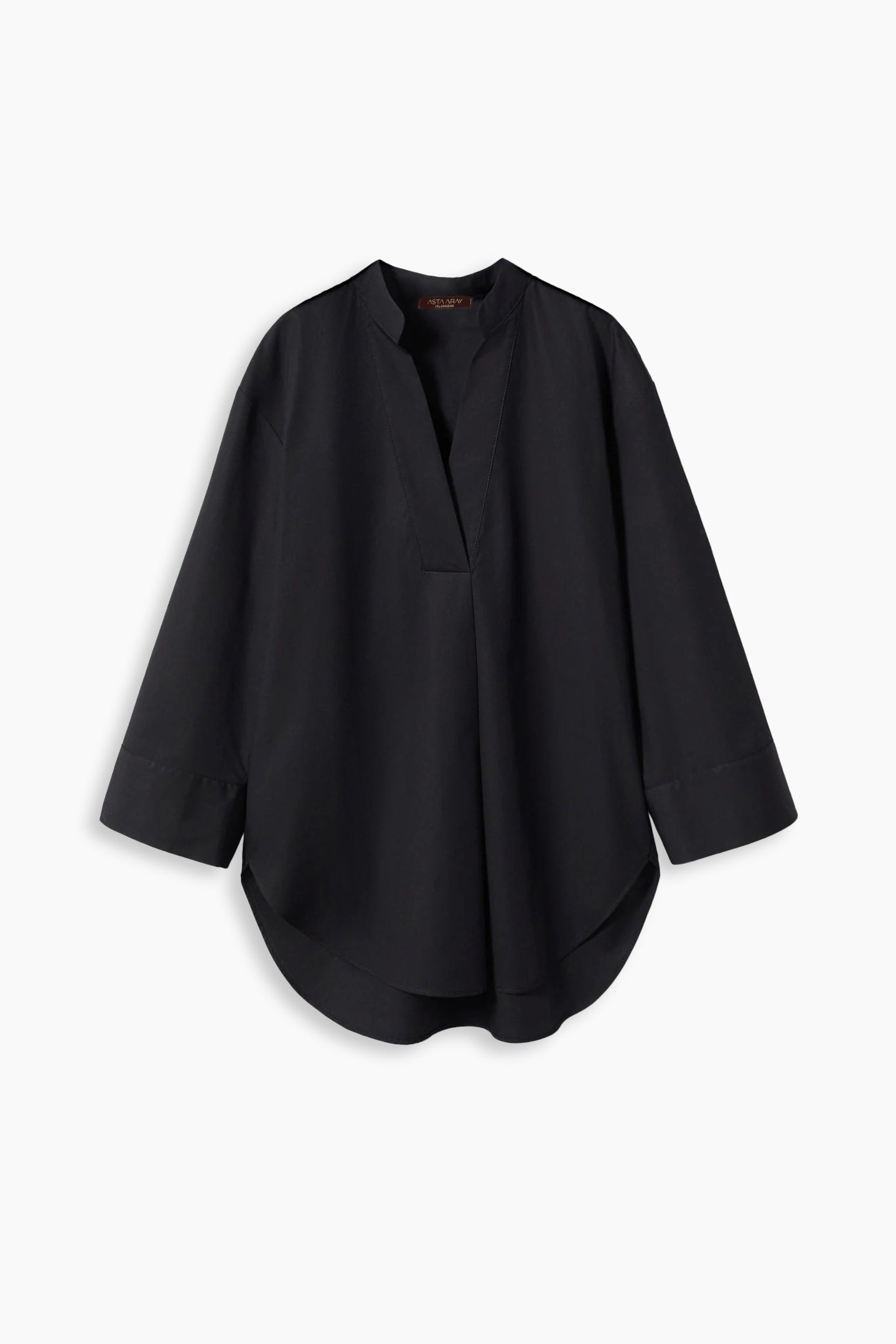 Black Mandarin Collar Loose Shirt