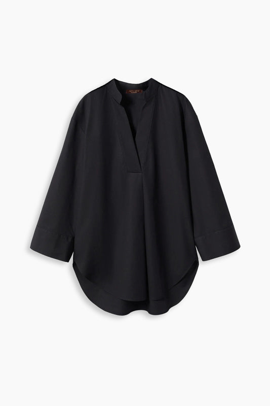 Black Mandarin Collar Loose Shirt