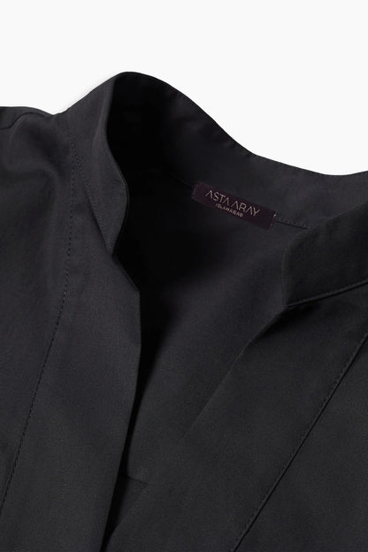 Black Mandarin Collar Loose Shirt