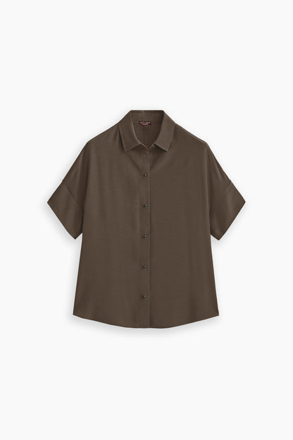 Wood Brown Relaxed Fit Collared Shirt