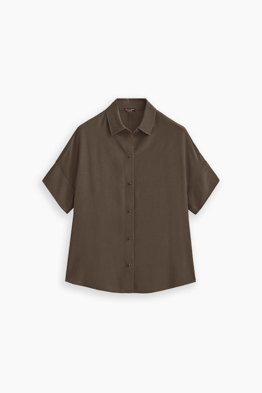 Wood Brown Relaxed Fit Collared Shirt