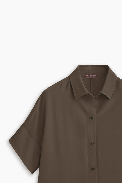 Wood Brown Relaxed Fit Collared Shirt