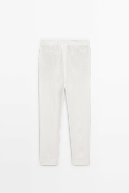 Straight Fit White Linen Trousers