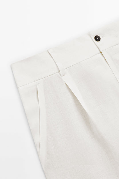 Straight Fit White Linen Trousers