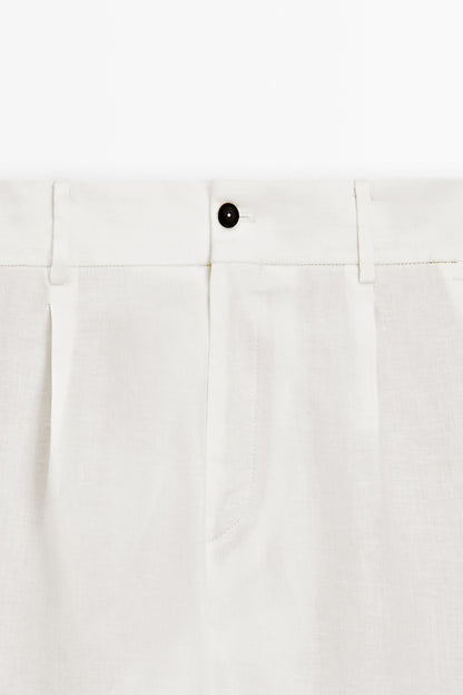 Straight Fit White Linen Trousers