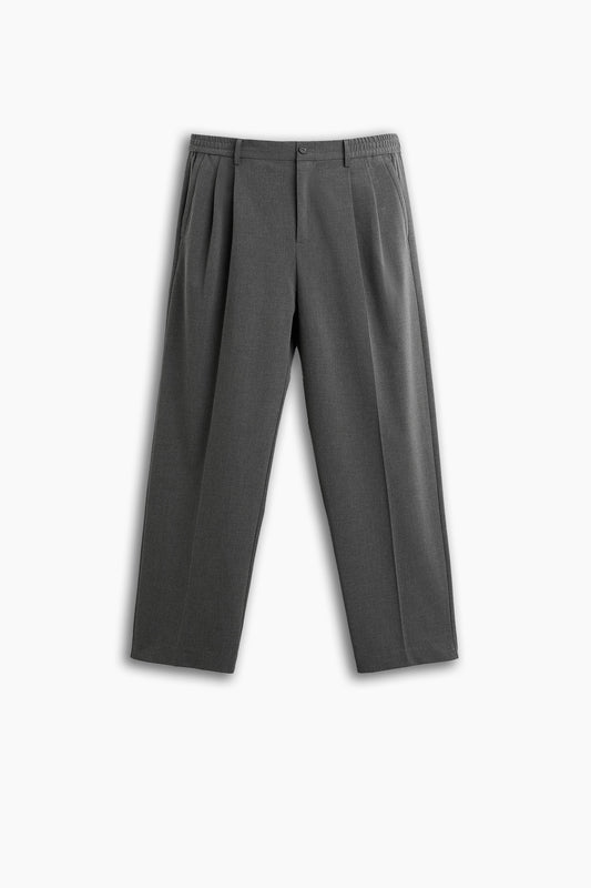 Grey Loose-Fit Pleated Trousers