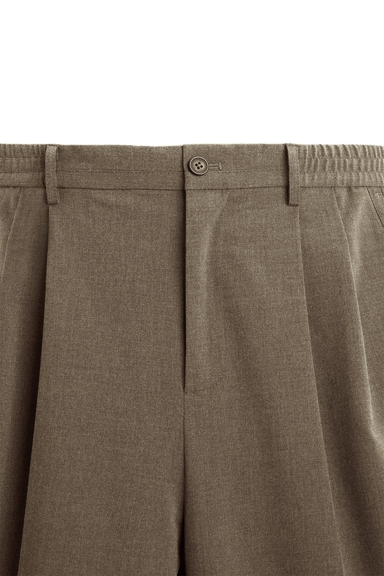 Camel Loose-Fit Pleated Trousers