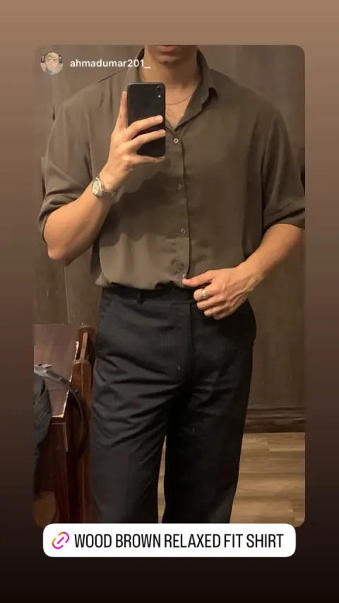 @ahmadumar201_ wearing ASTA ARAY: Wood Brown Relaxed Fit Collared Shirt